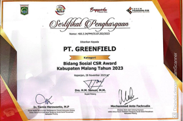 Penghargaan PT Greenfields Indonesia pada Penghargaan CSR Bidang Sosial Kabupaten Malang Tahun 2023